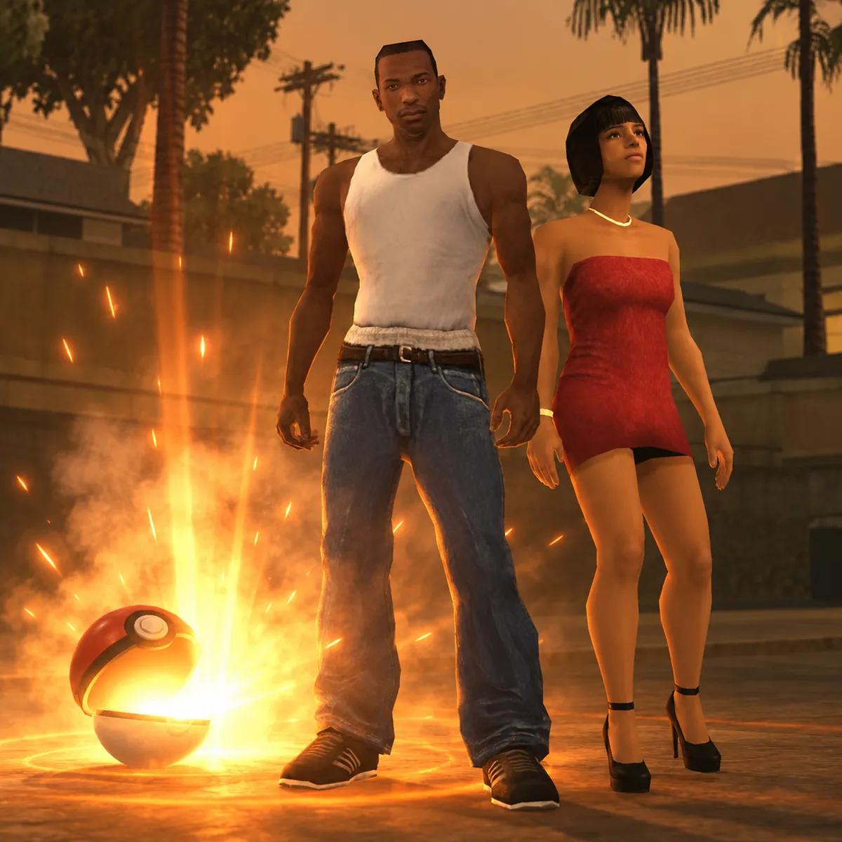 CJ and Punani standing together at sunset next to the open ball